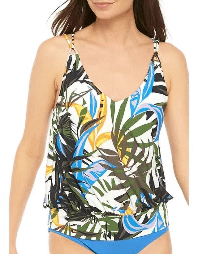 OLIVE MULTI Klein Calvin Tankini TROPIC RAINFOREST Top, Blouson US X-Small