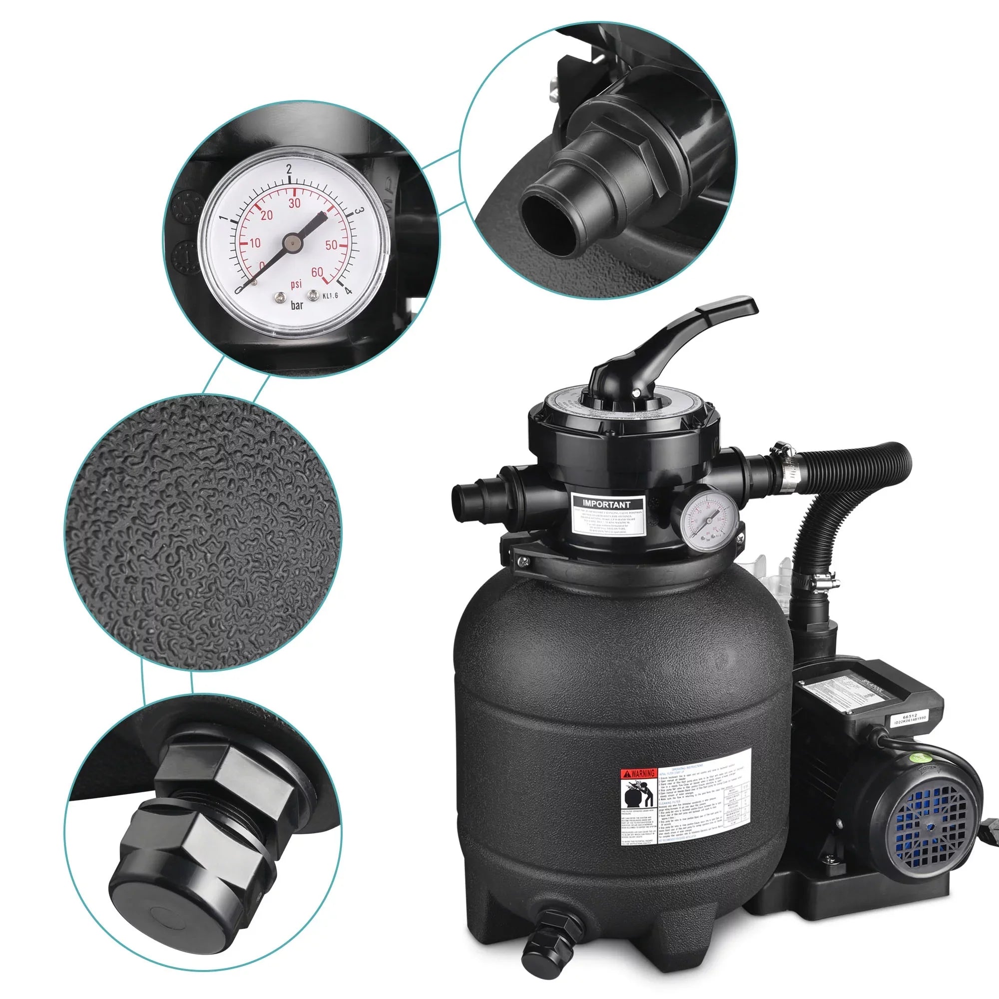 2640GPH Sand Above Strainer Filter Ground w/ Valve Yescom 12" 3/4HP 4-Way Pool for Pump