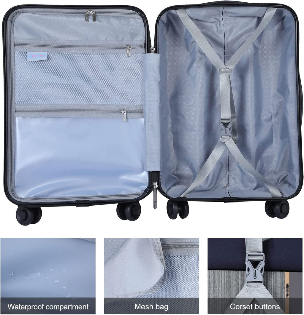 37~41L 20 Pocket Piece 65L,Dark Inch with Spinner ABS+PC with Set, Luggage Only Hardshell Lightweight Laptop TSA Lock Expandle, + 24 Wheels, 2 20/24 & Front Inch Suitcase Grey 20 &