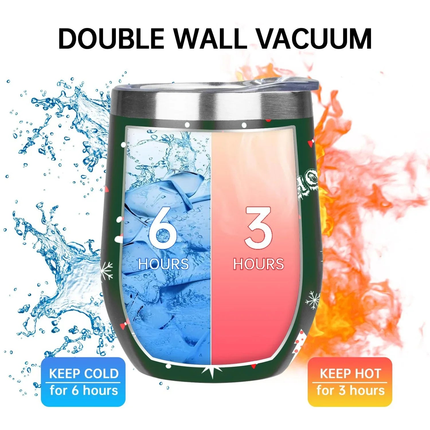 304 Insulation Cups Wine Vacuum Stainless Double Cups, Insulated Lid, Steel Red Tumbler with Belly with Shape Cup Eggshell Hidove Layer 12oz U Cup Big and Cup Color Christmas Green Tree